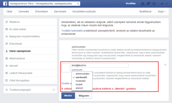 facebook szerepkör hozzáadása 2015, facebook szerepkör eltávolítása 2015