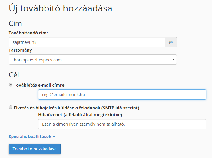 e-mail fiók továbbítása, webtárhely, cPanel felület, tárhely, tárhely Pécs, webtárhely Pécs