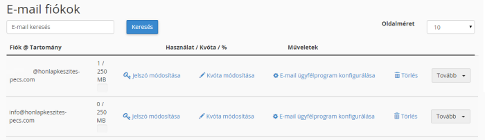 e-mail fiók módosítása, webtárhely, cPanel felület, tárhely, tárhely Pécs, webtárhely Pécs