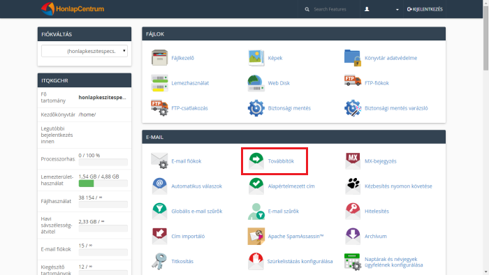 e-mail fiók továbbítása, webtárhely, cPanel felület, tárhely, tárhely Pécs, webtárhely Pécs